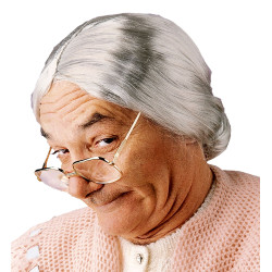 Paruka babičky s drdolem šedivá